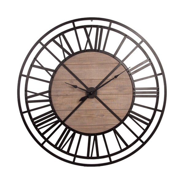 Diario 59 in. Round XL Industrial Style Wall Clock with Matte Metal Frame, Black - DI3683009
