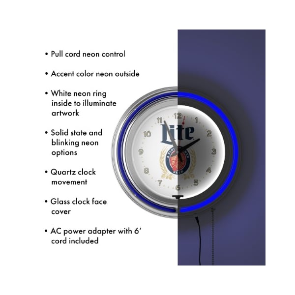 Trademark Gameroom Miller Lite Chrome Double Rung Neon Clock - Retro Design - ML1400-R