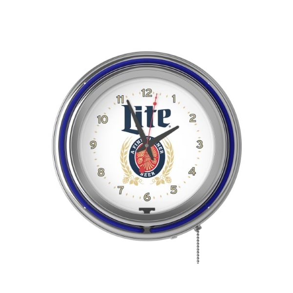 Trademark Gameroom Miller Lite Chrome Double Rung Neon Clock - Retro Design - ML1400-R