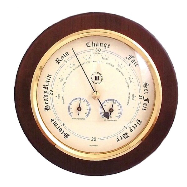 Bey Berk International Bey-Berk International 9 in. Barometer with Thermomete & Hygrometer on Cherry Wood - WS078