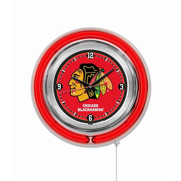 Holland Bar Stool Co Chicago Blackhawks Double Neon 15" Clock, NHL - CLK15CHIHWK