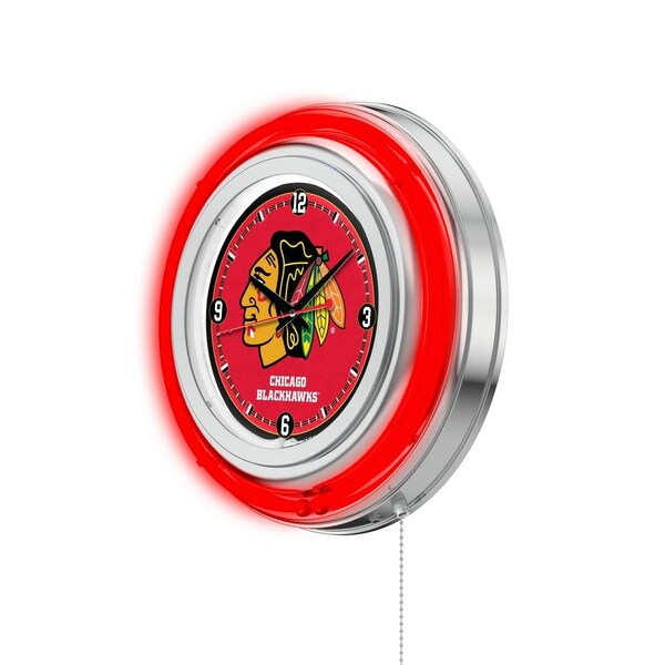 Holland Bar Stool Co Chicago Blackhawks Double Neon 15" Clock, NHL - CLK15CHIHWK