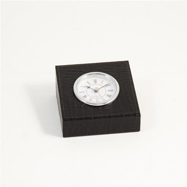 Bey Berk International Bey-Berk International  Croco Leather Quartz Clock with Silver Plated Accents - Black & Gold - D1517