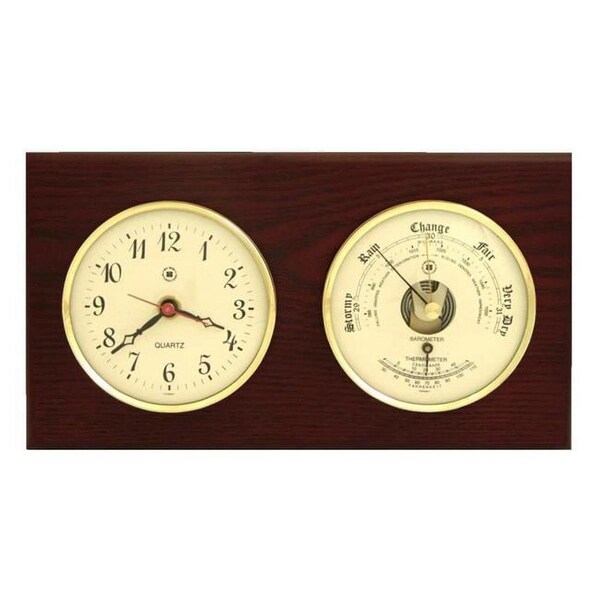 Bey Berk International Bey-Berk International Brass Clock & Barometer with Thermometer - Mahogany - WS213