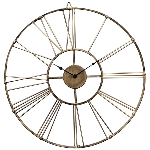 Quickway Imports Decorative Antique Roman Numerical Gold Metal Wall Clock for Dining, Living Room, or Kitchen - QI004252