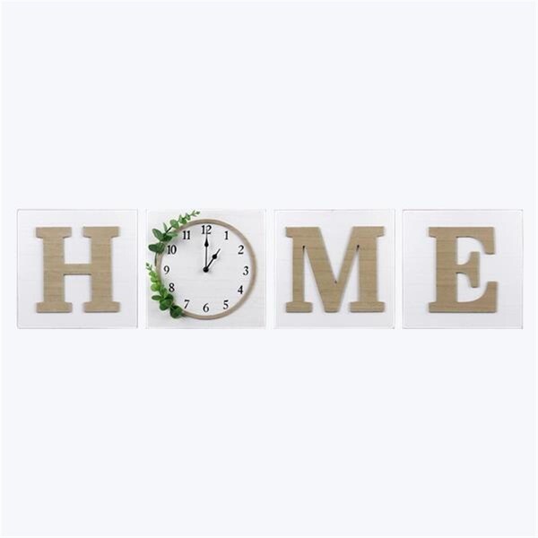 Youngs Wood Block Home Wall Clock & Sign - 4 Piece - 20805