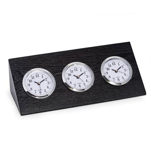 Bey Berk International Bey-Berk International  Triple Time Zone Clock - Black Wood - CM702