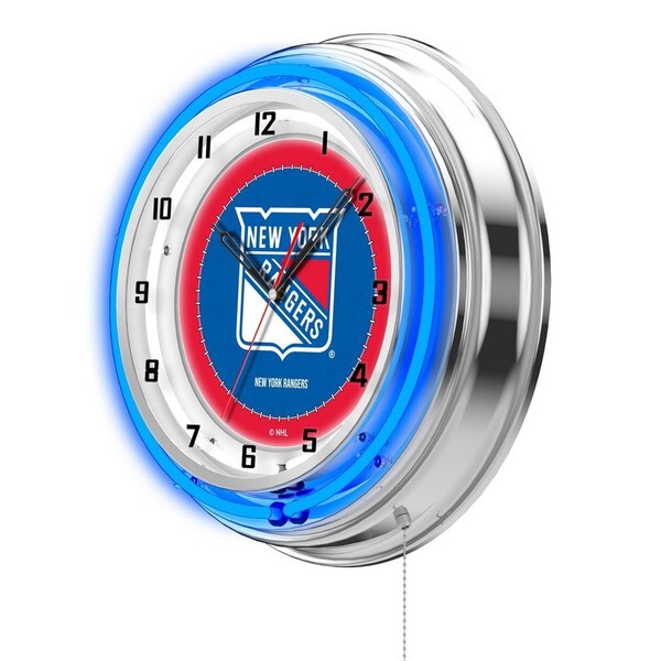 Holland Bar Stool Co New York Rangers Double Neon 19" Clock, NHL - CLK19NYRANG