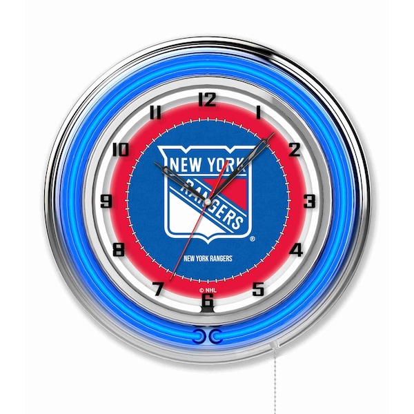Holland Bar Stool Co New York Rangers Double Neon 19" Clock, NHL - CLK19NYRANG