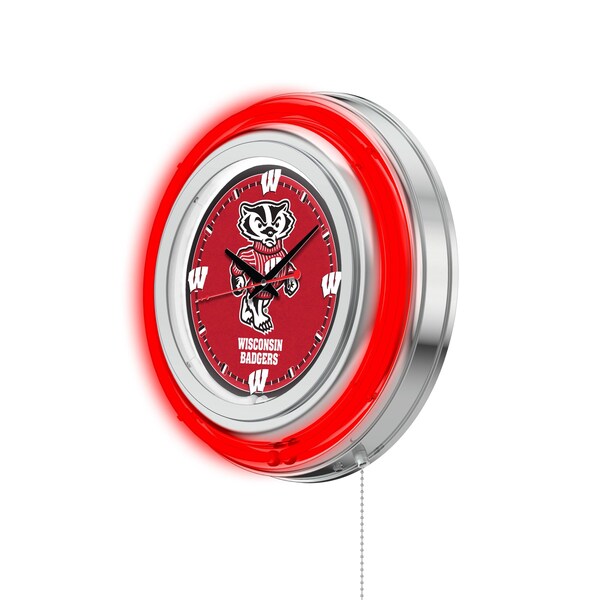 Holland Bar Stool Co University of Wisconsin Double Neon 15" Clock (Badger) - CLK15WI-BDG