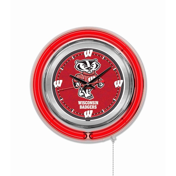 Holland Bar Stool Co University of Wisconsin Double Neon 15" Clock (Badger) - CLK15WI-BDG