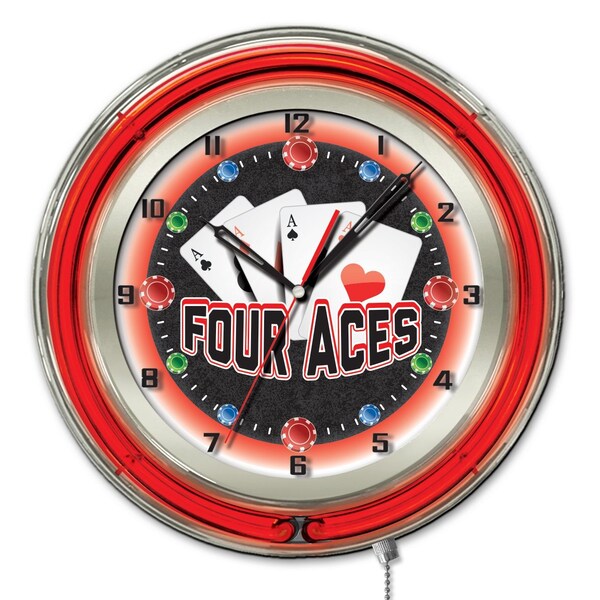 Holland Bar Stool Co 4 Aces Double Neon Ring, 19" dia. Logo Clock - CLK194ACES