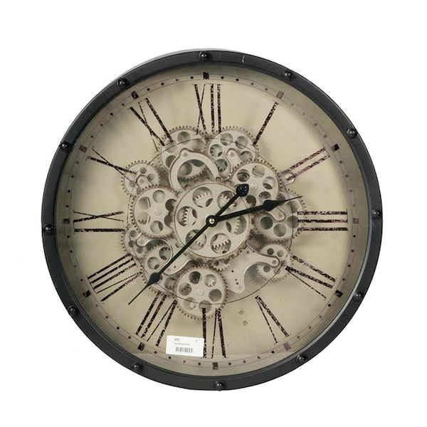 Diario Black & Ivory Vintage Gear Industrial Wall Clock - DI3106574