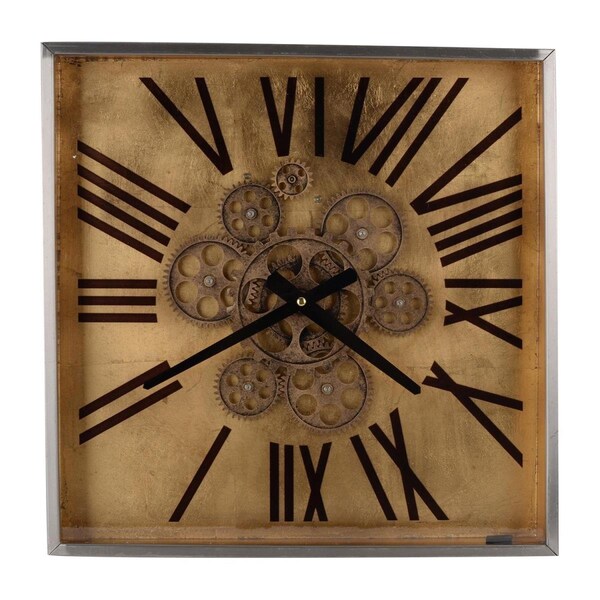 Diario Golden Gears Roman Numeral Square Wall Clock - DI3689585