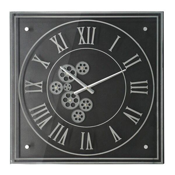 Homeroots Vintage Style Gears Black & Silver Square Wall Clock - 401314