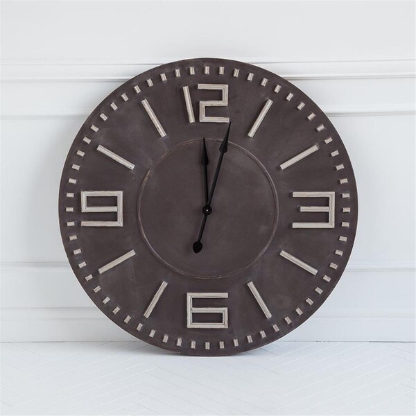 Homeroots 42 in. Oversize Round Industrial Style Wall Clock with Bold Block Numbers & Black Hands Brown - 376229