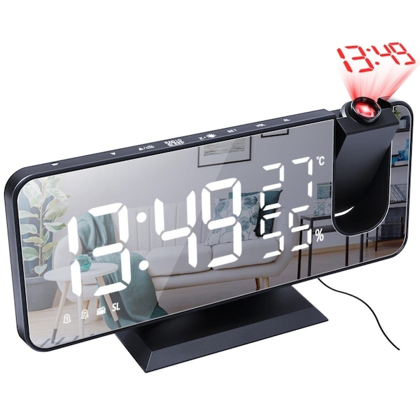 Fresh Fab Finds Mirror LED Projection Alarm Clock - Dual Alarms, USB Port, 4 Dimmer, 12/24 Hour - FFF-GPCT3375