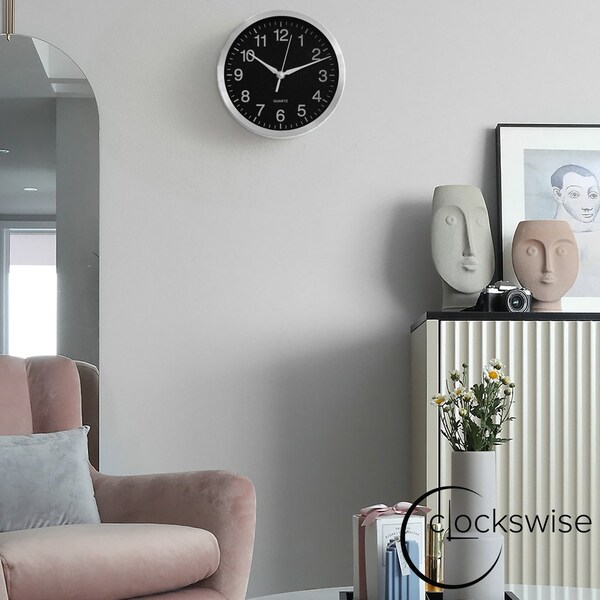 Clockswise 8-in Round Quartz Wall Clock Non-Ticking Battery Operated with Silent Sweep Movement,  - QI004745.BK.8