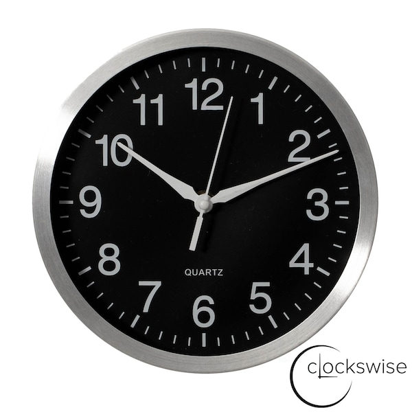 Clockswise 8-in Round Quartz Wall Clock Non-Ticking Battery Operated with Silent Sweep Movement,  - QI004745.BK.8