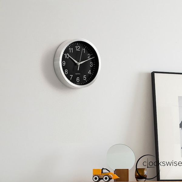 Clockswise 8-in Round Quartz Wall Clock Non-Ticking Battery Operated with Silent Sweep Movement,  - QI004745.BK.8