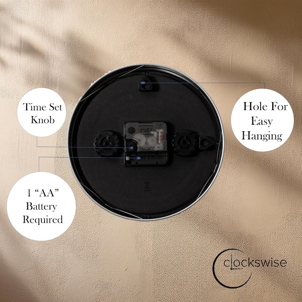 Clockswise 8-in Round Quartz Wall Clock Non-Ticking Battery Operated with Silent Sweep Movement,  - QI004745.BK.8