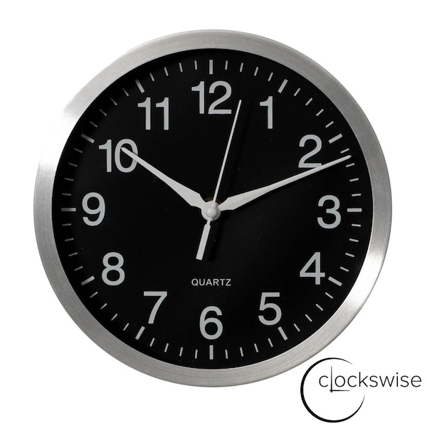 Clockswise 8-in Round Quartz Wall Clock Non-Ticking Battery Operated with Silent Sweep Movement,  - QI004745.BK.8