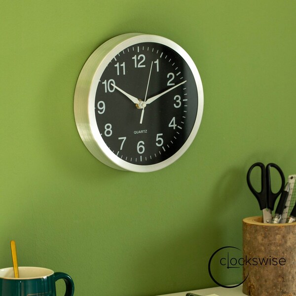Clockswise 8-in Round Quartz Wall Clock Non-Ticking Battery Operated with Silent Sweep Movement,  - QI004745.BK.8