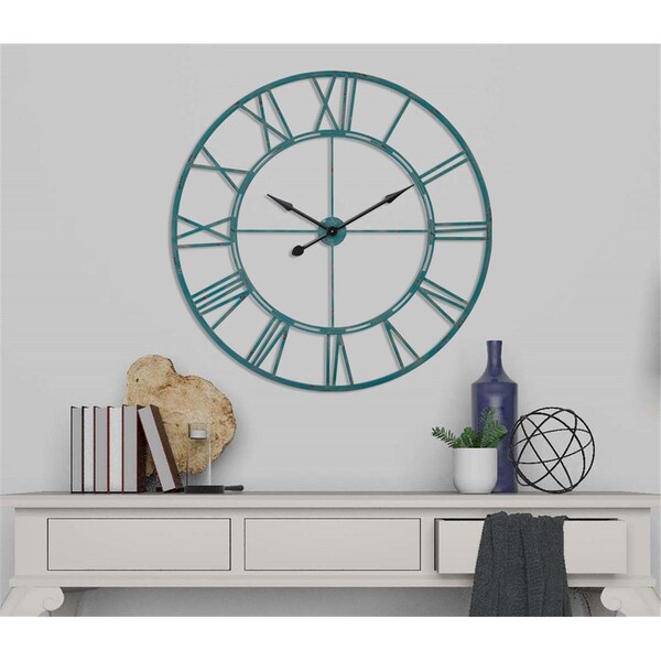Gardner Bender 43.5 in. Oversized Roman Round Wall Clock, Distressed Sea Green - BI3251632