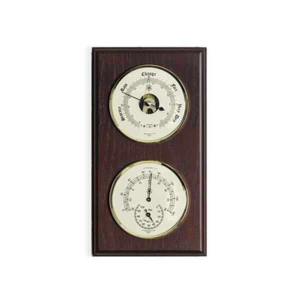 Bey Berk International Bey-Berk International WS211 Brass Quartz Clock Barometer & Thermometer with Hygrometer - Mahogany - WS211