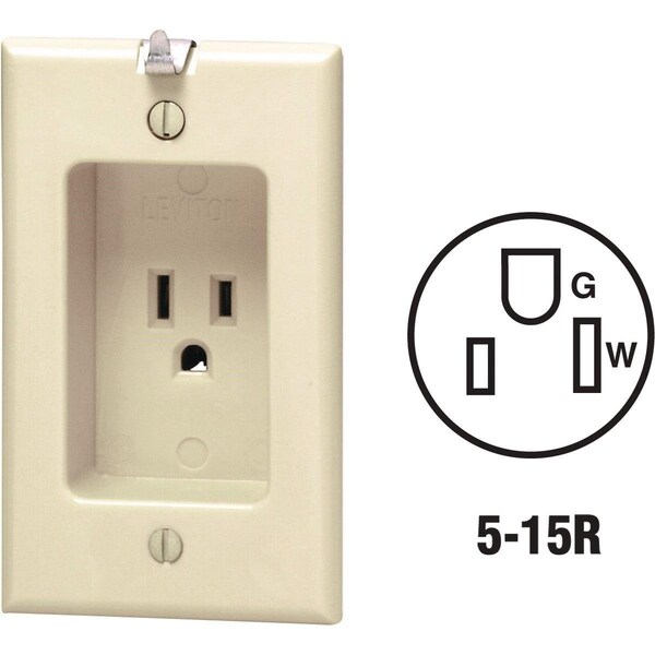 Leviton 15A Ivory Residential Grade 5-15R Single Clock Outlet - 101-00688-00I