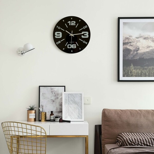 Clockswise Pack of 2 12 inch Black Decorative Unique Modern Round Glass Analog Wall Clock, Perfect for - QI004148N.2
