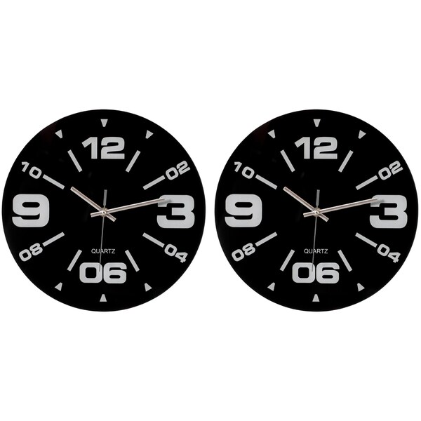 Clockswise Pack of 2 12 inch Black Decorative Unique Modern Round Glass Analog Wall Clock, Perfect for - QI004148N.2