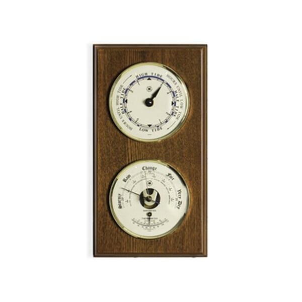 Bey Berk International Bey-Berk International WS117 Tide Clock & Barometer with Thermometer on Oak Wood - WS117