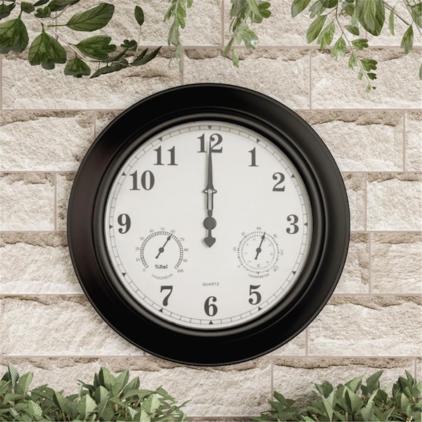 Pure Garden Wall Clock Thermometer-Indoor Outdoor Decorative - 18 in. - 50-LG1076