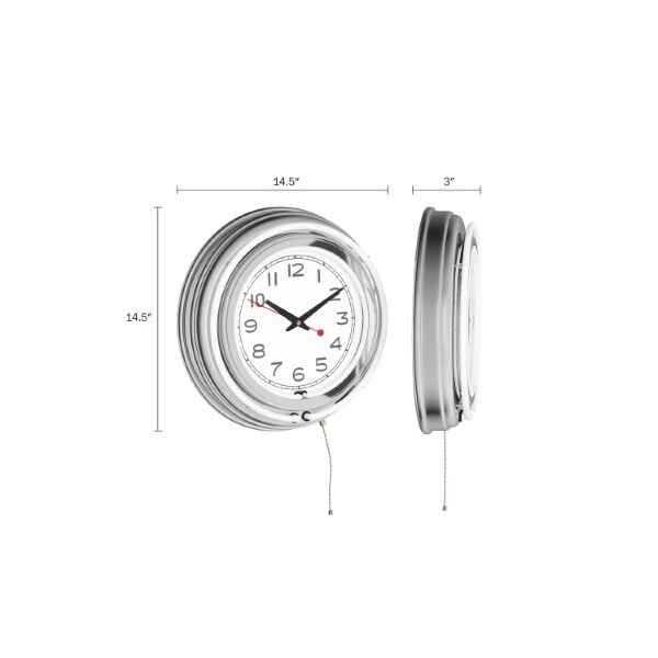 Hastings Home Neon Wall Clock, 14" Round, Double Light Ring, Dual Power, Analog Quartz Timepiece for Home, White - 821612ZYM
