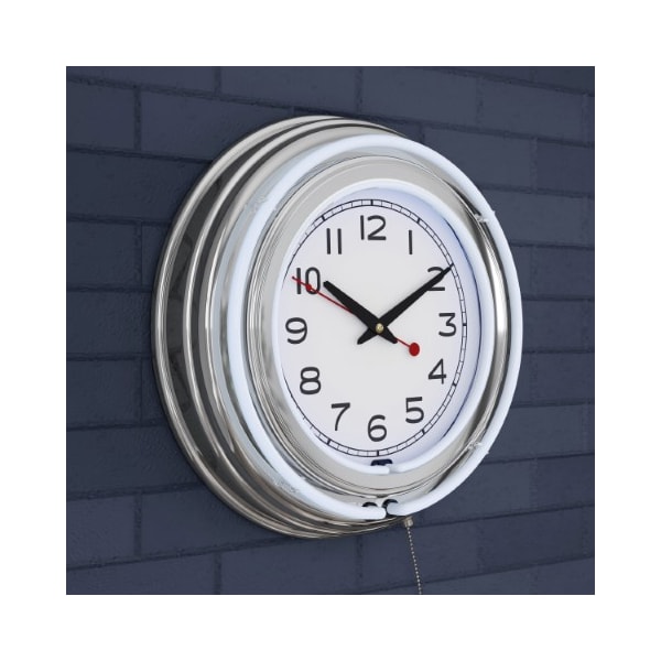 Hastings Home Neon Wall Clock, 14" Round, Double Light Ring, Dual Power, Analog Quartz Timepiece for Home, White - 821612ZYM
