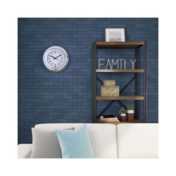 Hastings Home Neon Wall Clock, 14" Round, Double Light Ring, Dual Power, Analog Quartz Timepiece for Home, White - 821612ZYM