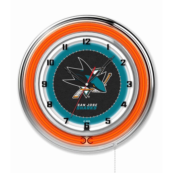 Holland Bar Stool Co San Jose Sharks Double Neon 19" Clock, NHL - CLK19SJSHAR