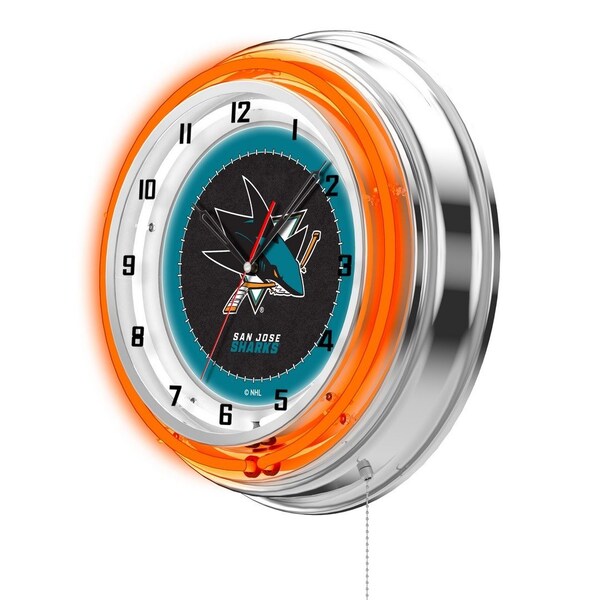 Holland Bar Stool Co San Jose Sharks Double Neon 19" Clock, NHL - CLK19SJSHAR
