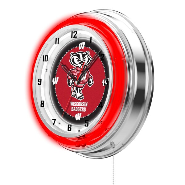 Holland Bar Stool Co University of Wisconsin Double Neon 19" Clock (Badger) - CLK19WI-BDG