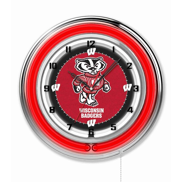 Holland Bar Stool Co University of Wisconsin Double Neon 19" Clock (Badger) - CLK19WI-BDG