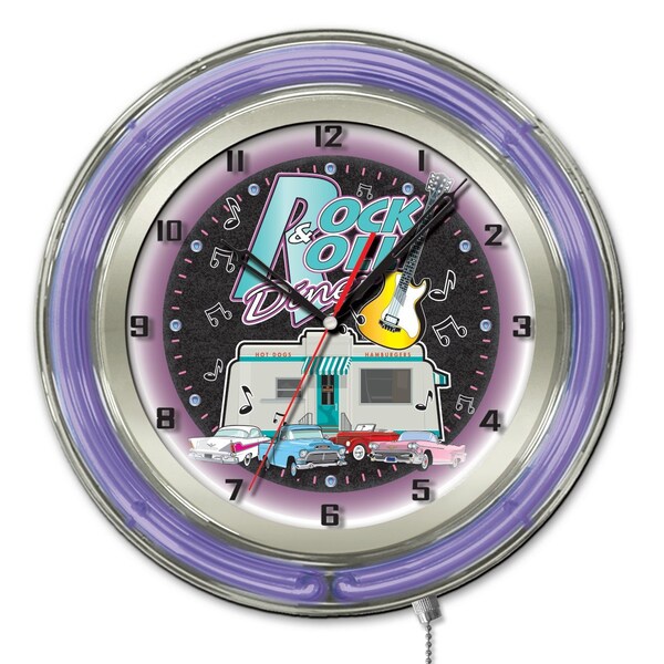 Holland Bar Stool Co Rock & Roll Diner Double Neon Ring, 19" dia. Logo Clock - CLK19R&RDINER