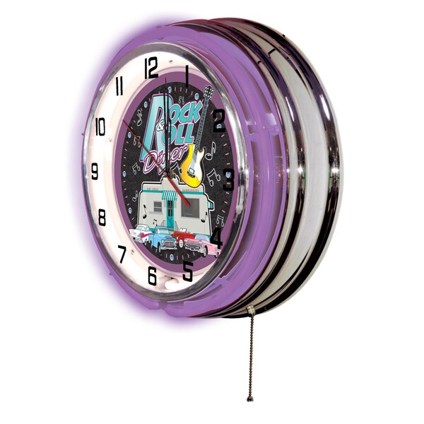 Holland Bar Stool Co Rock & Roll Diner Double Neon Ring, 19" dia. Logo Clock - CLK19R&RDINER