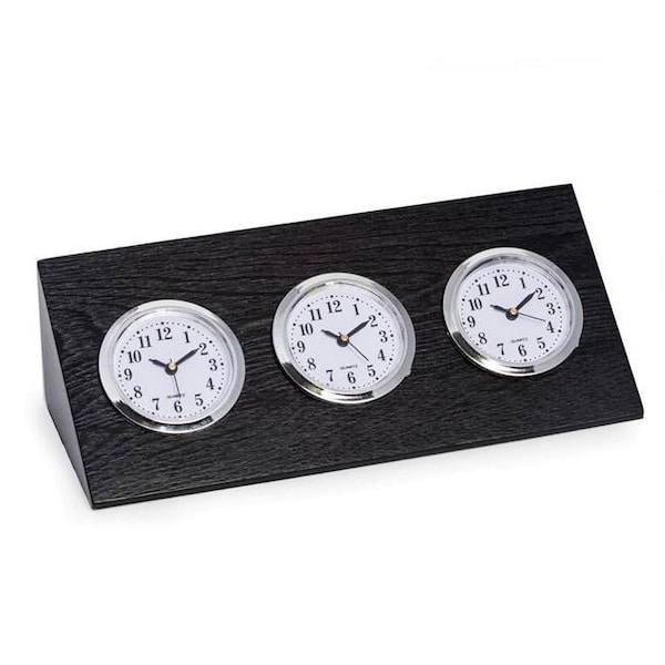 Agenda International  Triple Time Zone Clock - Black Wood - AG2537146