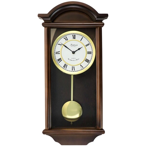Bedford Clock Collection 22 in. George Wood Chiming Pendulum Wall Clock, Chestnut - BED-GEORGE