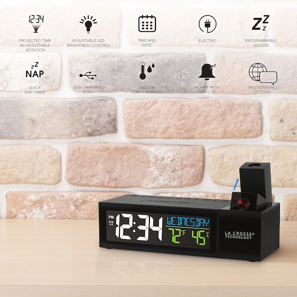 La Crosse Technology Pop-Up Bar Projectn Alarm Clock, USB Port - 616-1950-INT