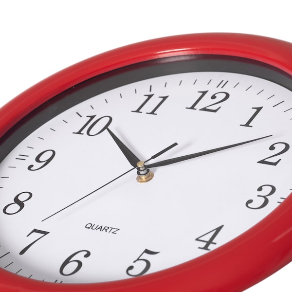 Clockswise Decorative Classic Red Round Wall Clock For Living Room, Kitchen, Dining Room, Plastic - QI004510.RD