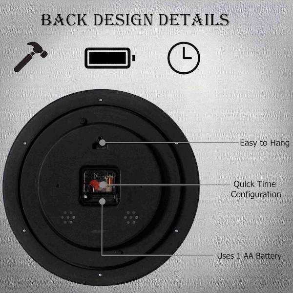 Clockswise Decorative Classic Red Round Wall Clock For Living Room, Kitchen, Dining Room, Plastic - QI004510.RD