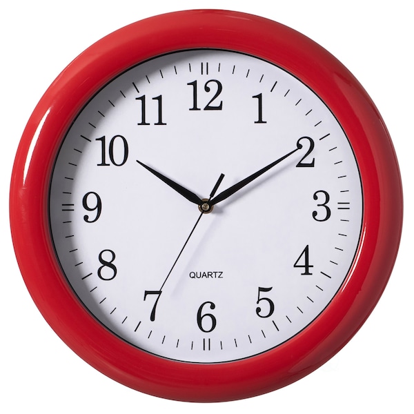 Clockswise Decorative Classic Red Round Wall Clock For Living Room, Kitchen, Dining Room, Plastic - QI004510.RD