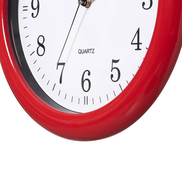 Clockswise Decorative Classic Red Round Wall Clock For Living Room, Kitchen, Dining Room, Plastic - QI004510.RD